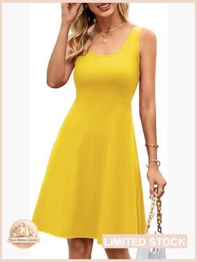 Aline Sleeveless Midi Tank Dress Scoop Neck High Waist Casual Summer